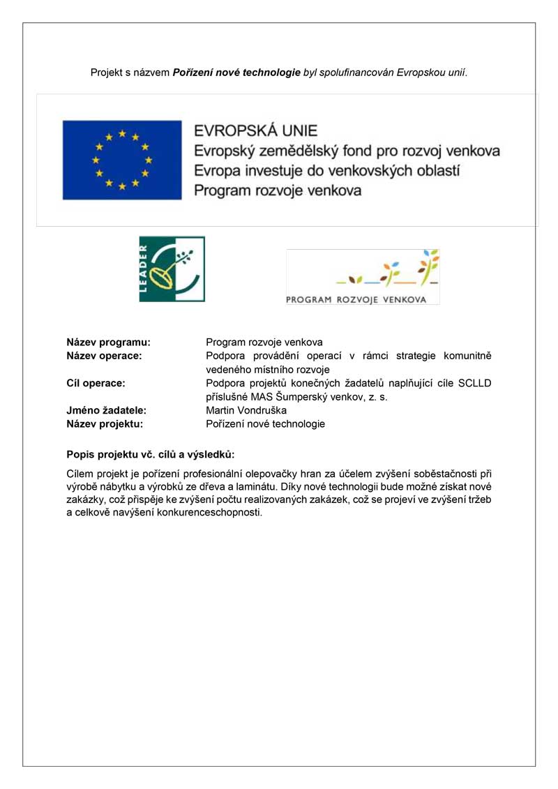 Projekt pořízení nové technologie EU
